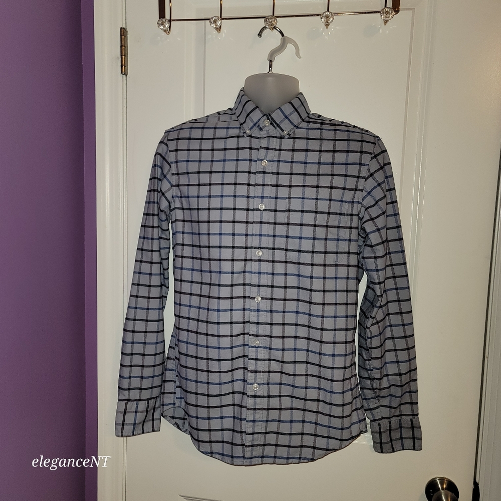 JCrew Blue Men's Blue Plaid Flex Oxford Shirt Sz: Small Slim - Picture 10 of 12